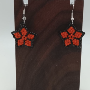 Small Star Beaded Earrings (Outer Black, Inner Orange)