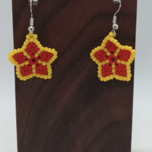 Small Star Beaded Earrings (Outer yellow, Inner Red)