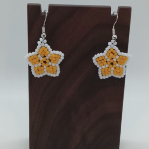 Small Star Beaded Earrings (Outer white, Inner yellow)