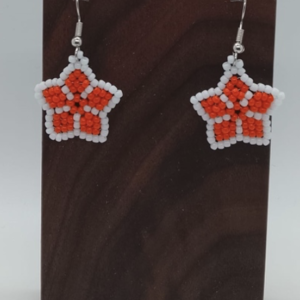 Small Star Beaded Earrings (Outer white, Inner Orange)