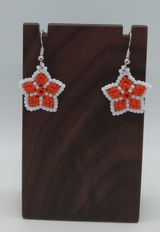 Small Star Beaded Earrings (Outer white, Inner Orange)