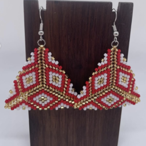 Geometric triangle earrings - Red and Gold