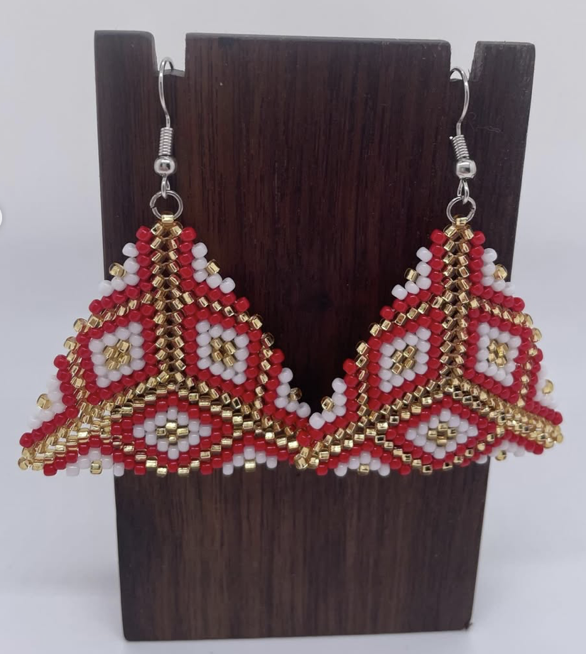 Geometric triangle earrings - Red and Gold