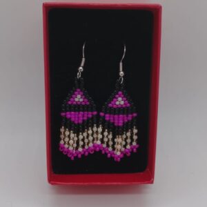 Maroon Beaded Earrings by the Lundayeh community