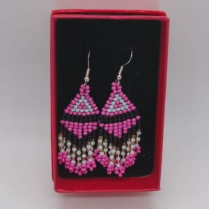 Handmade beaded earrings by the Lundayeh community (Pink)