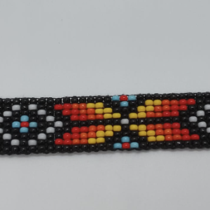 Bracelets of white, orange, light blue, yellow, red, black.