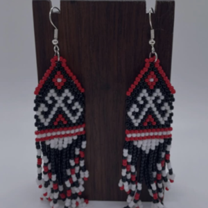 Black and red with white motif earrings