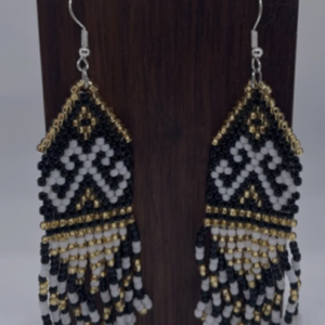 Gold, black with white motif earrings