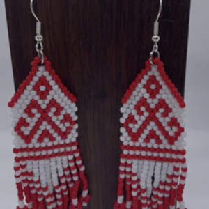Dangling red and white earrings