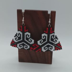Black, white and red triangle earrings