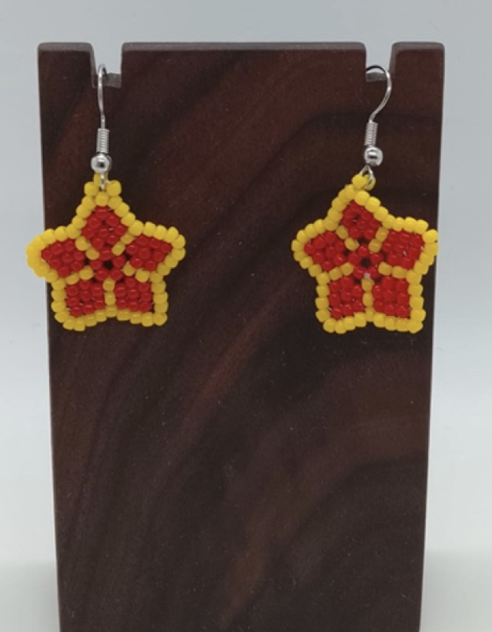 Small Star Beaded Earrings (Outer yellow, Inner Red)