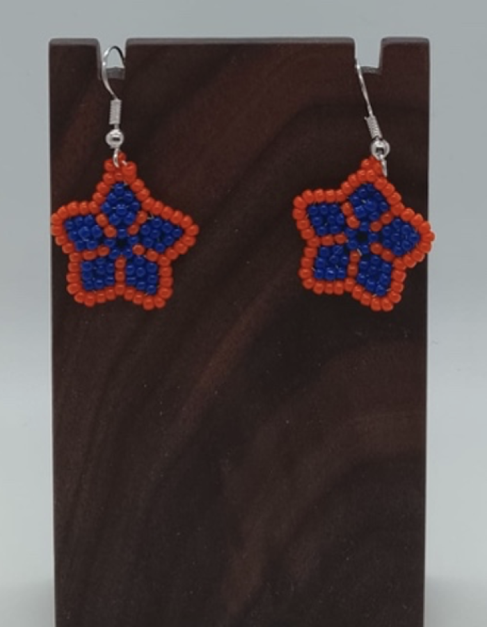 Small Star Beaded Earrings (Outer Orange, Inner Blue)