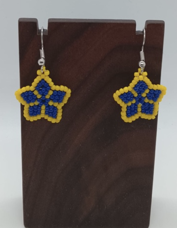 Small Star Beaded Earrings (Outer yellow, Inner blue)