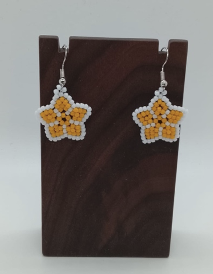 Small Star Beaded Earrings (Outer white, Inner yellow)