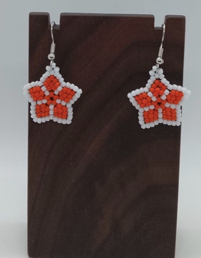 Small Star Beaded Earrings (Outer white, Inner Orange)