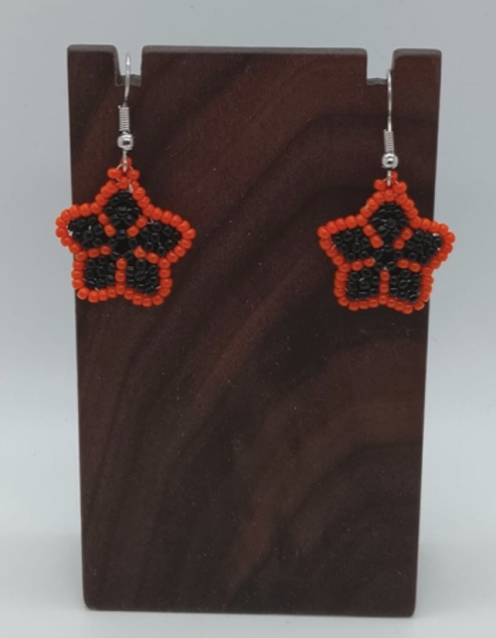 Small Star Beaded Earrings (Outer orange, Inner black)