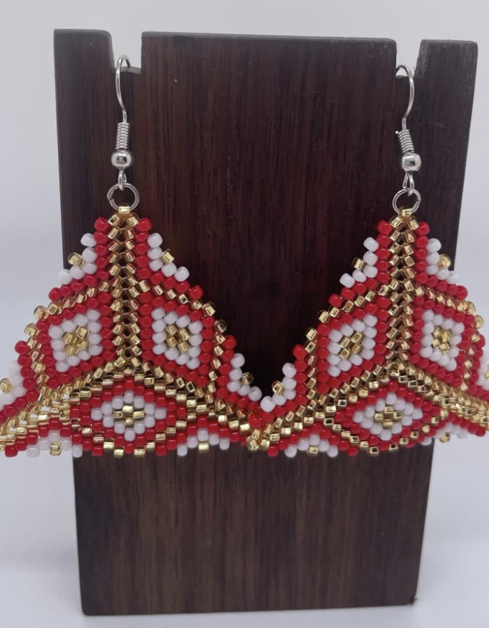 Geometric triangle earrings – Red and Gold