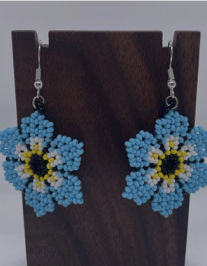 Blue flower with a white and yellow inside