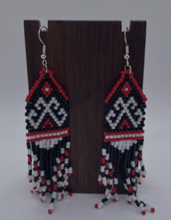 Black and red with white motif earrings