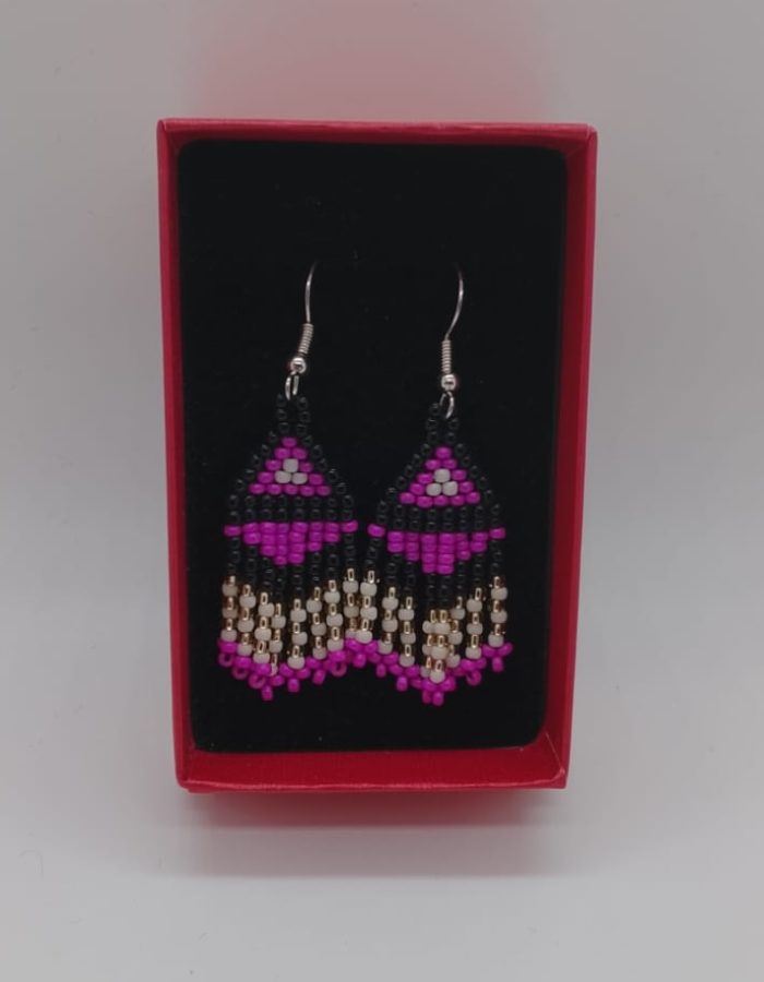 Maroon Beaded Earrings by the Lundayeh community