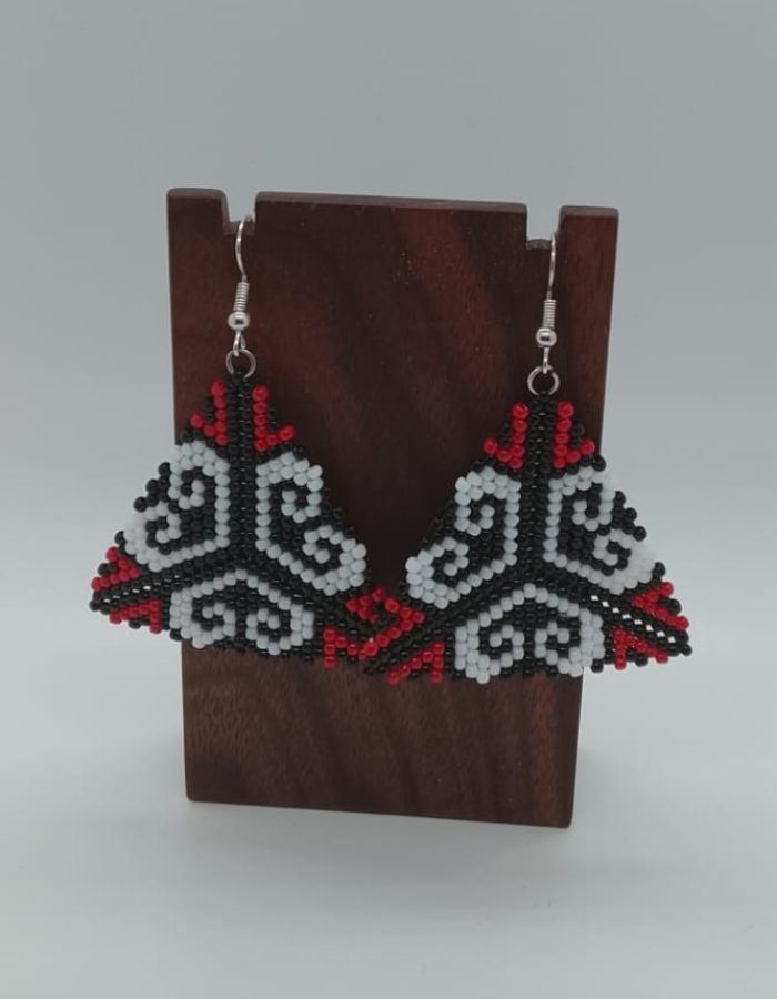 Black, white and red triangle earrings